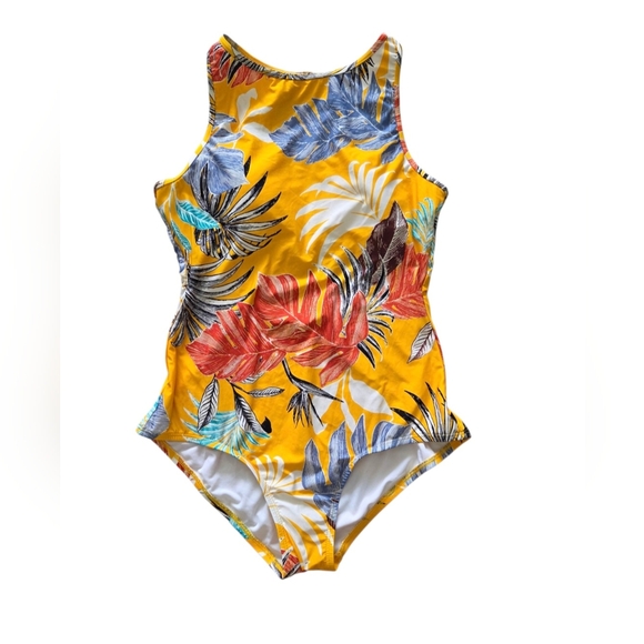 Jantzen Botanical Beauty High Neck One Piece Swimsuit Women's Medium Yellow NEW - Picture 1 of 14